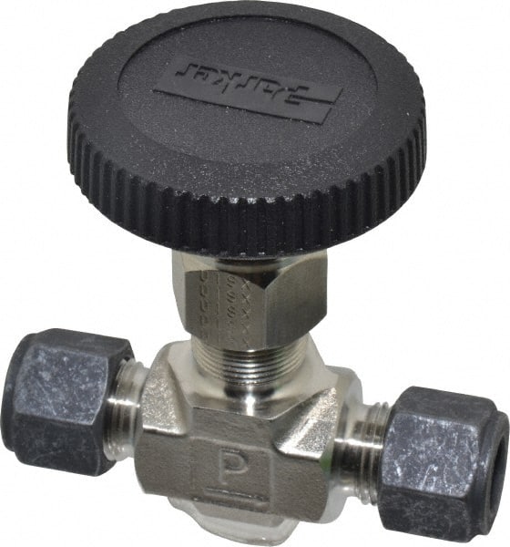 Parker - 5,000 Max psi, 3/8" Pipe, 316 Grade Stainless Steel, Inline Instrumentation Needle Valve - Compression x Compression CPI End Connections - Exact Tooling