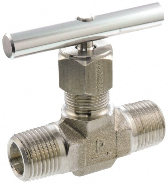 Parker - 5,000 Max psi, 1/2" Pipe, 316 Grade Stainless Steel, Inline Instrumentation Needle Valve - MNPT x MNPT End Connections - Exact Tooling