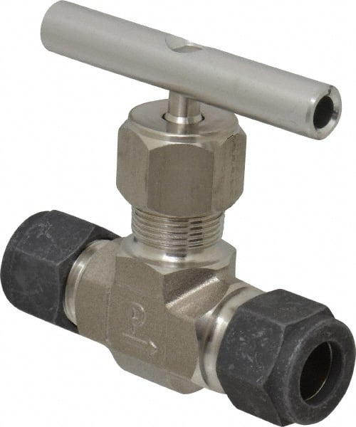 Parker - 5,000 Max psi, 1/2" Pipe, 316 Grade Stainless Steel, Inline Instrumentation Needle Valve - Compression x Compression CPI End Connections - Exact Tooling