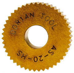 Dorian Tool - 3/4" Diam, 90° Tooth Angle, 20 TPI, Standard (Shape), Form Type High Speed Steel Straight Knurl Wheel - 3/8" Face Width, 1/4" Hole, Circular Pitch, Bright Finish, Series A - Exact Tooling