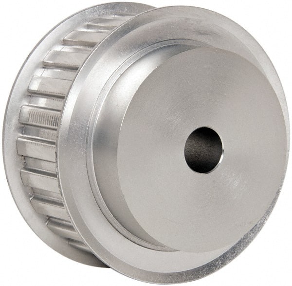 Power Drive - 24 Tooth, 1/2" Inside x 2.835" Outside Diam, Hub & Flange Timing Belt Pulley - 1" Belt Width, 2.865" Pitch Diam, 1-1/4" Face Width, Aluminum - Exact Tooling
