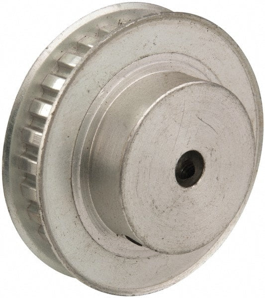 Power Drive - 28 Tooth, 1/4" Inside x 1.763" Outside Diam, Hub & Flange Timing Belt Pulley - 1/4" Belt Width, 1.783" Pitch Diam, 0.438" Face Width, Aluminum - Exact Tooling