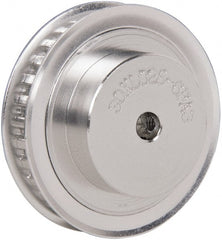 Power Drive - 30 Tooth, 1/4" Inside x 1.89" Outside Diam, Hub & Flange Timing Belt Pulley - 1/4" Belt Width, 1.91" Pitch Diam, 0.438" Face Width, Aluminum - Exact Tooling