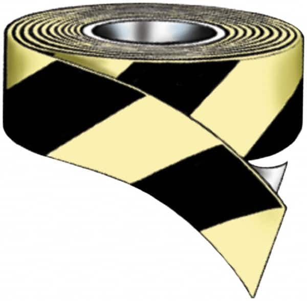 NMC - Glow & Black Striped Vinyl Tape - 1" Wide x 100' Long x 0.02" Thick, General Traffic - Exact Tooling
