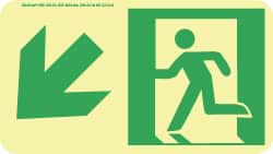 NMC - Down Left Arrow, Left Side Stick Figure in Doorway (Graphic), Polyester Exit Sign - 8" Wide x 4-1/2" High, Glow-in-the-Dark - Exact Tooling