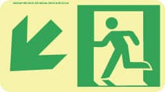 NMC - Down Left Arrow, Left Side Stick Figure in Doorway (Graphic), Polyester Exit Sign - 8" Wide x 4-1/2" High, Glow-in-the-Dark - Exact Tooling