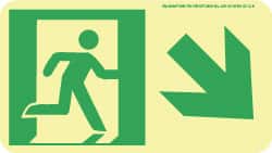 NMC - Down Right Arrow, Right Side Stick Figure in Doorway (Graphic), Polyester Exit Sign - 8" Wide x 4-1/2" High, Glow-in-the-Dark - Exact Tooling