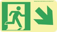NMC - Down Right Arrow, Right Side Stick Figure in Doorway (Graphic), Polyester Exit Sign - 8" Wide x 4-1/2" High, Glow-in-the-Dark - Exact Tooling