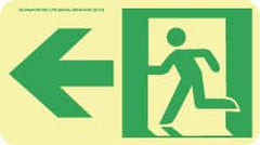 NMC - Left Arrow, Left Side Stick Figure in Doorway (Graphic), Polyester Exit Sign - 8" Wide x 4-1/2" High, Glow-in-the-Dark - Exact Tooling