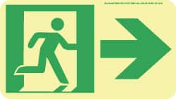 NMC - Right Arrow, Right Side Stick Figure in Doorway (Graphic), Polyester Exit Sign - 8" Wide x 4-1/2" High, Glow-in-the-Dark - Exact Tooling
