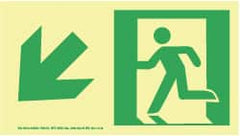 NMC - Down Left Arrow, Left Side Stick Figure in Doorway (Graphic), Plastic Exit Sign - 8" Wide x 4-1/2" High, Glow-in-the-Dark - Exact Tooling