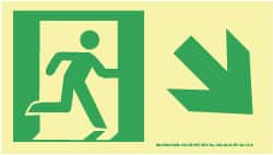 NMC - Down Right Arrow, Right Side Stick Figure in Doorway (Graphic), Plastic Exit Sign - 8" Wide x 4-1/2" High, Glow-in-the-Dark - Exact Tooling