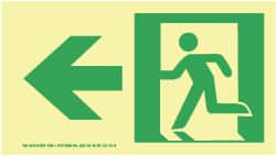 NMC - Left Arrow, Left Side Stick Figure in Doorway (Graphic), Plastic Exit Sign - 8" Wide x 4-1/2" High, Glow-in-the-Dark - Exact Tooling