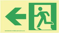 NMC - Left Arrow, Left Side Stick Figure in Doorway (Graphic), Plastic Exit Sign - 8" Wide x 4-1/2" High, Glow-in-the-Dark - Exact Tooling