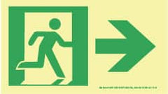 NMC - Right Arrow, Right Side Stick Figure in Doorway (Graphic), Plastic Exit Sign - 8" Wide x 4-1/2" High, Glow-in-the-Dark - Exact Tooling