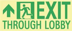 NMC - Exit Through Lobby, Plastic Exit Sign - 16" Wide x 7" High, Glow-in-the-Dark - Exact Tooling