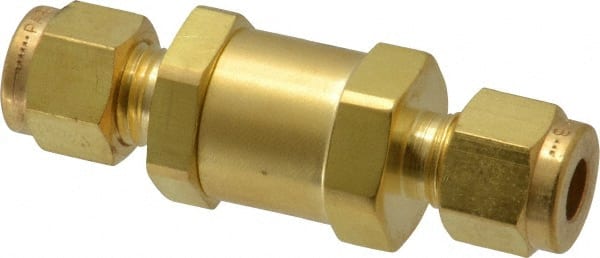 Parker - 1/4" Brass Check Valve - Inline, Comp x Comp, 3,000 WOG - Exact Tooling