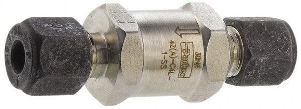 Parker - 1/4" Stainless Steel Check Valve - Inline, Comp x Comp, 6,000 WOG - Exact Tooling