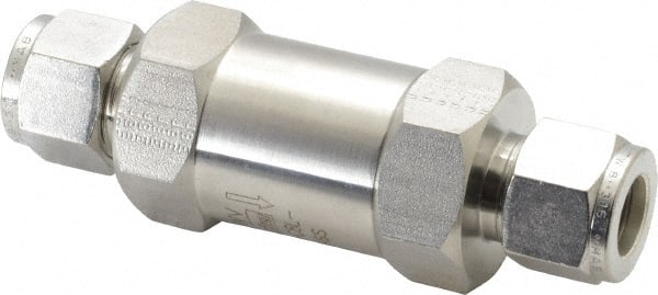 Parker - 1/2" Stainless Steel Check Valve - Inline, Comp x Comp, 6,000 WOG - Exact Tooling