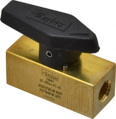 Parker - 1/8" Pipe, 3,000 psi WOG Rating, Brass, Inline, One Way Instrumentation Plug Valve - Wedge Handle, FNPT x FNPT End Connections, Viton Seal - Exact Tooling