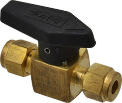 Parker - 1/4" Pipe, 3,000 psi WOG Rating, Brass, Inline, One Way Instrumentation Plug Valve - Wedge Handle, Viton Seal - Exact Tooling