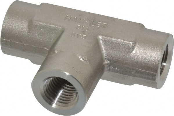 Ham-Let - 1/4" Grade 316 Stainless Steel Pipe Tee - FNPT x FNPT x FNPT End Connections, 6,200 psi - Exact Tooling