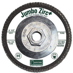 Garryson - 36 Grit, 7" Disc Diam, 5/8-11 Center Hole, Type 29 Zirconia Alumina Flap Disc - 8,600 Max RPM, Fiberglass Backing, Arbor Attaching System, Coated - Exact Tooling