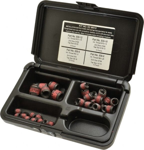 E-Z LOK - 36 Inserts, M6x1.00 - M12x1.75 Internal Thread, M6 - M12 Metric Coarse, Carbon Steel, Thread Repair Kit - Exact Tooling