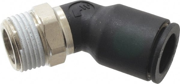 Legris - 12mm OD, 3/8 BSPT, Nylon/Nickel Plated Brass Push-to-Connect Male Elbow 45° - 290 Max psi - Exact Tooling