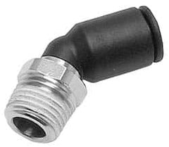 Legris - 8mm OD, 1/4 BSPT, Nylon/Nickel Plated Brass Push-to-Connect Male Elbow 45° - 290 Max psi - Exact Tooling