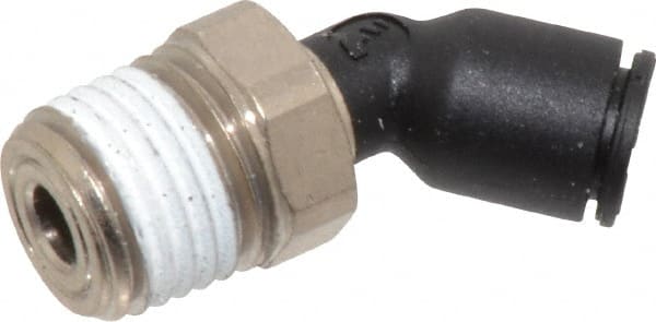 Legris - 1/4" OD, 1/4 NPT, Nylon/Nickel Plated Brass Push-to-Connect Male Elbow 45° - 290 Max psi - Exact Tooling