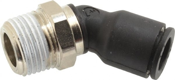 Legris - 3/8" OD, 3/8 NPT, Nylon/Nickel Plated Brass Push-to-Connect Male Elbow 45° - 290 Max psi - Exact Tooling