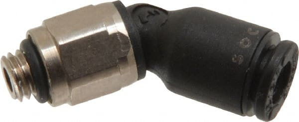 Legris - 4mm OD, M5x0.8 Metric, Nylon/Nickel Plated Brass Push-to-Connect Male Elbow 45° - 290 Max psi - Exact Tooling