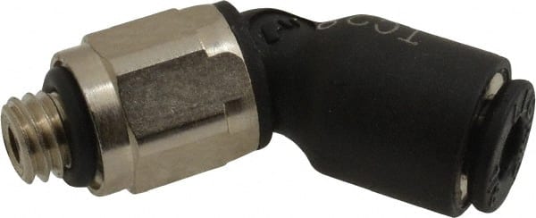 Legris - 1/8" OD, 10-32 UNF, Nylon/Nickel Plated Brass Push-to-Connect Male Elbow 45° - 290 Max psi - Exact Tooling