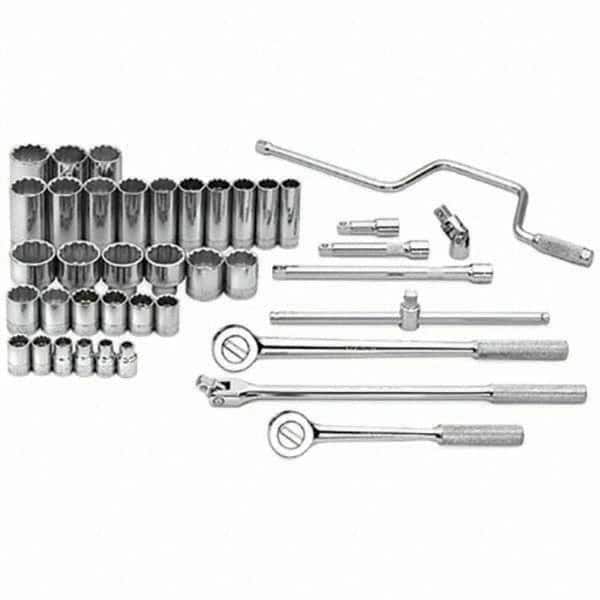 SK - 1/2" Drive Standard Deep Socket Set - 3/8 to 1-1/2", Inch Measurement Standard - Exact Tooling