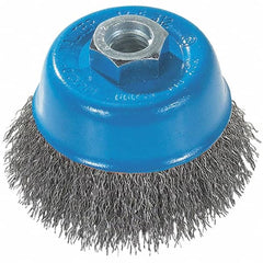 WALTER Surface Technologies - 3" Diam, 5/8-11 Threaded Arbor, Stainless Steel Fill Cup Brush - 0.0118 Wire Diam, 12,000 Max RPM - Exact Tooling