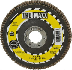 Tru-Maxx - 36 Grit, 5" Disc Diam, 7/8" Center Hole, Type 27 Zirconia Alumina Flap Disc - 12,200 Max RPM, Arbor Attaching System, Coated - Exact Tooling