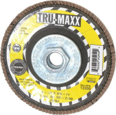 Tru-Maxx - 120 Grit, 4-1/2" Disc Diam, 5/8-11 Center Hole, Type 29 Zirconia Alumina Flap Disc - 13,300 Max RPM, Arbor Attaching System, Coated - Exact Tooling