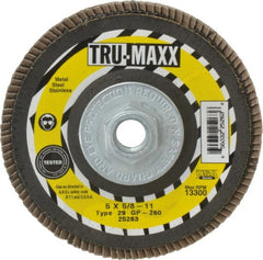 Tru-Maxx - 60 Grit, 5" Disc Diam, 5/8-11 Center Hole, Type 29 Zirconia Alumina Flap Disc - 12,200 Max RPM, Arbor Attaching System, Coated - Exact Tooling