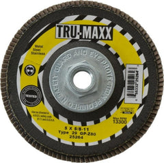 Tru-Maxx - 80 Grit, 5" Disc Diam, 5/8-11 Center Hole, Type 29 Zirconia Alumina Flap Disc - 12,200 Max RPM, Arbor Attaching System, Coated - Exact Tooling