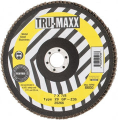 Tru-Maxx - 36 Grit, 7" Disc Diam, 7/8" Center Hole, Type 29 Zirconia Alumina Flap Disc - 8,600 Max RPM, Arbor Attaching System, Coated - Exact Tooling