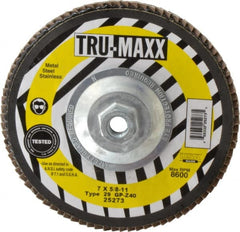 Tru-Maxx - 40 Grit, 7" Disc Diam, 5/8-11 Center Hole, Type 29 Zirconia Alumina Flap Disc - 8,600 Max RPM, Arbor Attaching System, Coated - Exact Tooling