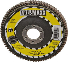 Tru-Maxx - 40 Grit, 4-1/2" Disc Diam, 7/8" Center Hole, Type 29 Zirconia Alumina Flap Disc - 13,300 Max RPM, Arbor Attaching System, Coated - Exact Tooling