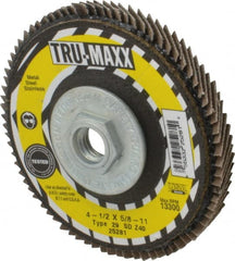 Tru-Maxx - 40 Grit, 4-1/2" Disc Diam, 5/8-11 Center Hole, Type 29 Zirconia Alumina Flap Disc - 13,300 Max RPM, Arbor Attaching System, Coated - Exact Tooling