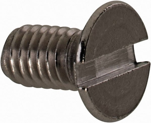 Value Collection - M4x0.70 Metric Coarse, 8mm OAL Slotted Drive Machine Screw - Flat Head, Grade 18-8 & A2 Stainless Steel, Uncoated, Without Washer - Exact Tooling