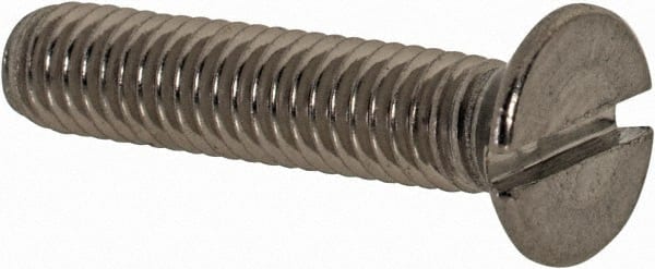 Value Collection - M4x0.70 Metric Coarse, 20mm OAL Slotted Drive Machine Screw - Flat Head, Grade 18-8 & A2 Stainless Steel, Uncoated, Without Washer - Exact Tooling