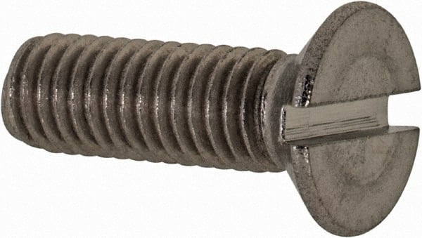Value Collection - M5x0.80 Metric Coarse, 16mm OAL Slotted Drive Machine Screw - Flat Head, Grade 18-8 & A2 Stainless Steel, Uncoated, Without Washer - Exact Tooling
