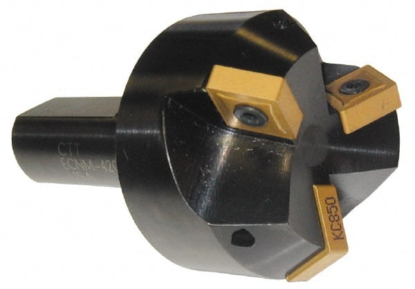 Cutting Tool Technologies - 30° Lead Angle, 1-1/2" Max Cut Diam, 1-1/2" Min Cut Diam, 0.4" Max Depth of Cut, Indexable Chamfer and Angle End Mill - 3 Inserts, CNMG 432 Insert Style, 3-1/4" Overall Length, Straight Shank, 30° Included Angle - Exact Tooling