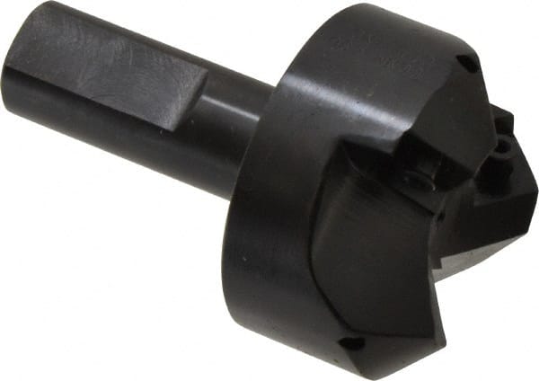 Cutting Tool Technologies - 45° Lead Angle, 1-1/2" Max Cut Diam, 1-1/2" Min Cut Diam, 0.32" Max Depth of Cut, Indexable Chamfer and Angle End Mill - 3 Inserts, CNMG 432 Insert Style, 3-1/4" Overall Length, Straight Shank, 45° Included Angle - Exact Tooling