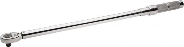 Proto - 1/2" Drive Micrometer Type Ratchet Head Torque Wrench - 75 N/m to 345 N/m Torque, 27-1/8" OAL, 1.36 N/m Graduation, Ratchet Head - Exact Tooling